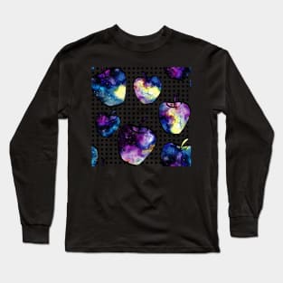 Watercolor Nebula in Apples on Polka Dots Background Long Sleeve T-Shirt